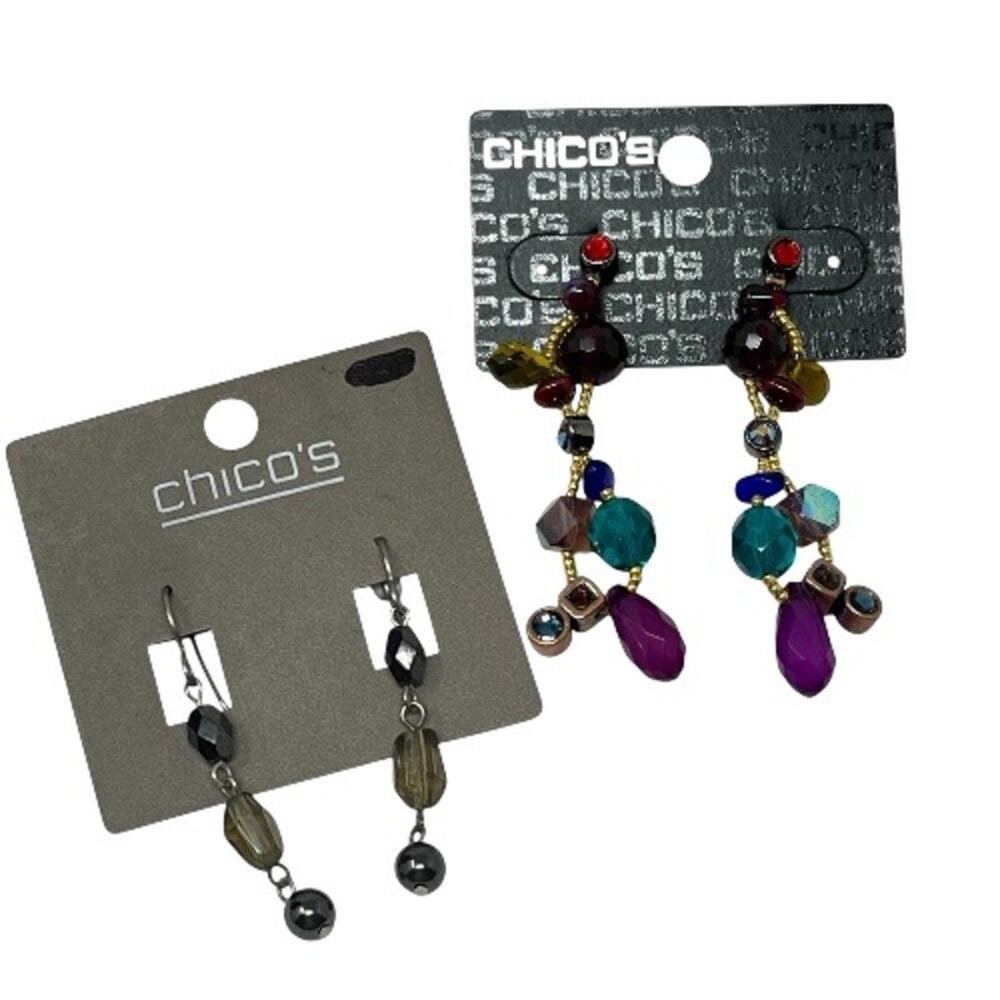 Chico’s Statement Earrings Bundle NWT – Multicolor & Gunmetal Dangle Set